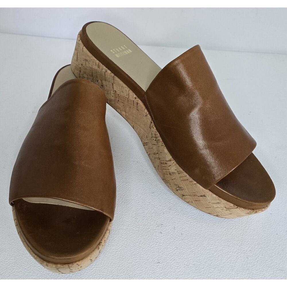 Stuart Weitzman Flatout Platform Sandal Brown Nappa Sz 8 M